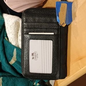Coach black jaquard wallet wt silver metal key chain fob